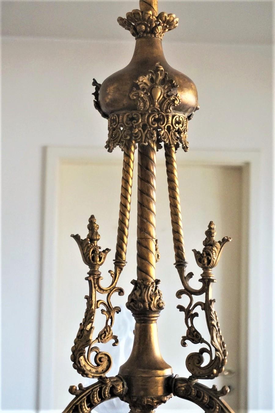 18th Century French Fire-Gilded Bronze Electried Church Chandelier For Sale 4