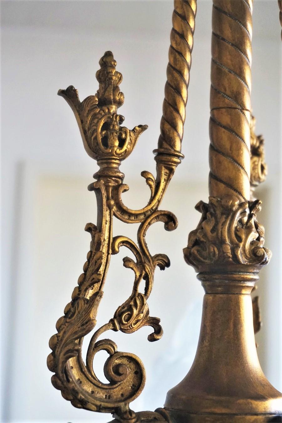 18th Century French Fire-Gilded Bronze Electried Church Chandelier For Sale 6