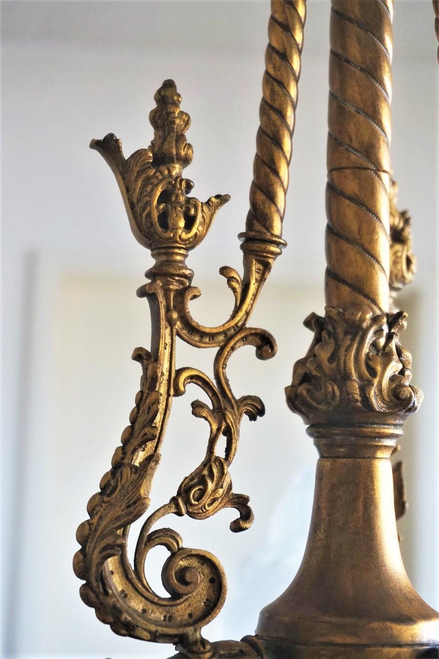 18th Century French Fire-Gilded Bronze Electried Church Chandelier For Sale 5