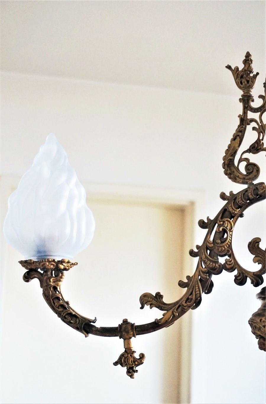 18th Century French Fire-Gilded Bronze Electried Church Chandelier For Sale 9
