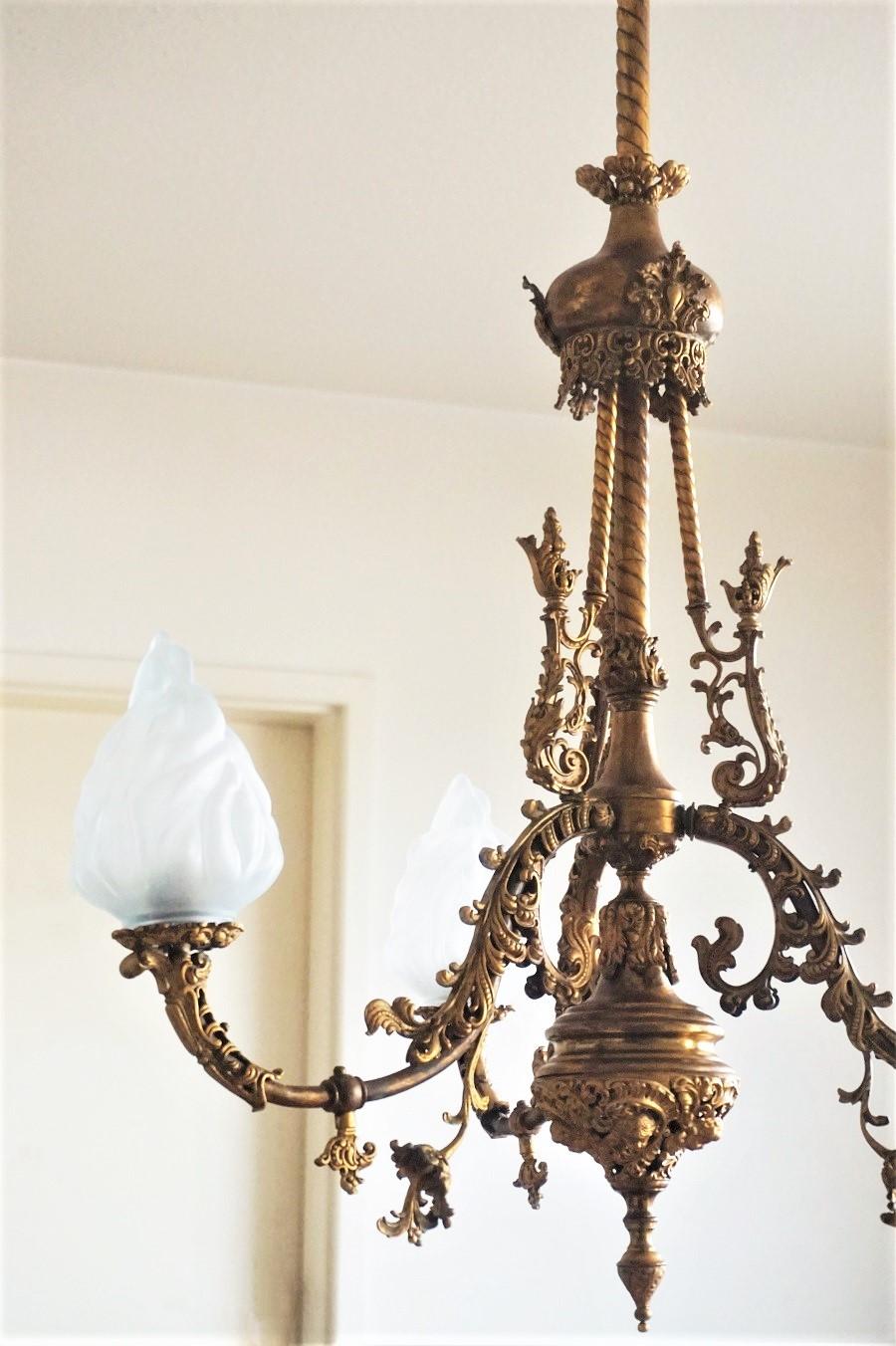 Louis XVI 18th Century French Fire-Gilded Bronze Electried Church Chandelier For Sale