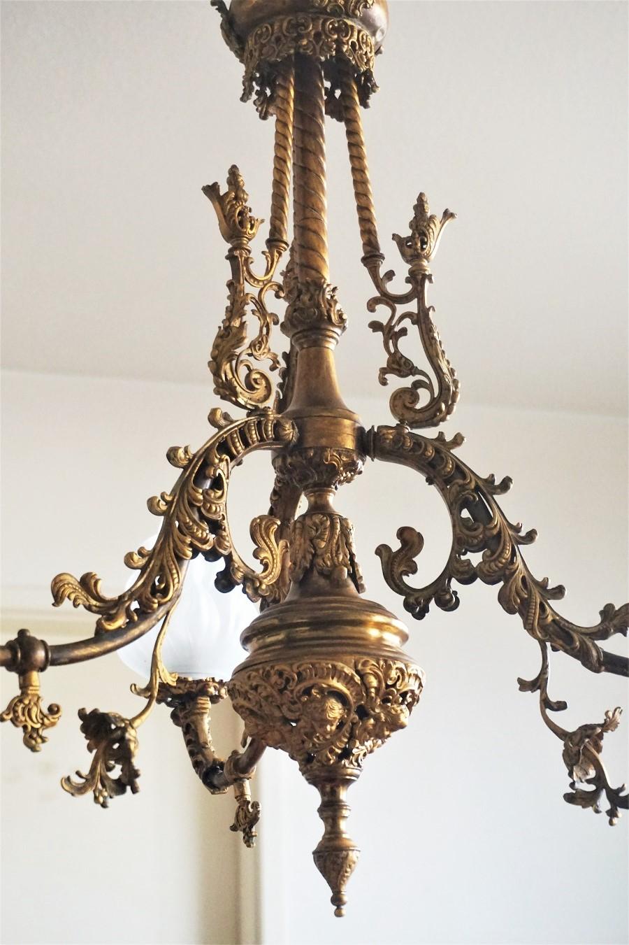 Glass 18th Century French Fire-Gilded Bronze Electried Church Chandelier For Sale
