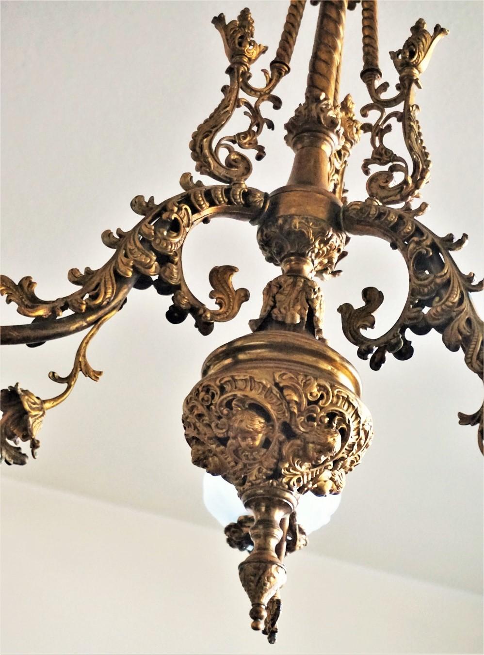 18th Century French Fire-Gilded Bronze Electried Church Chandelier For Sale 1