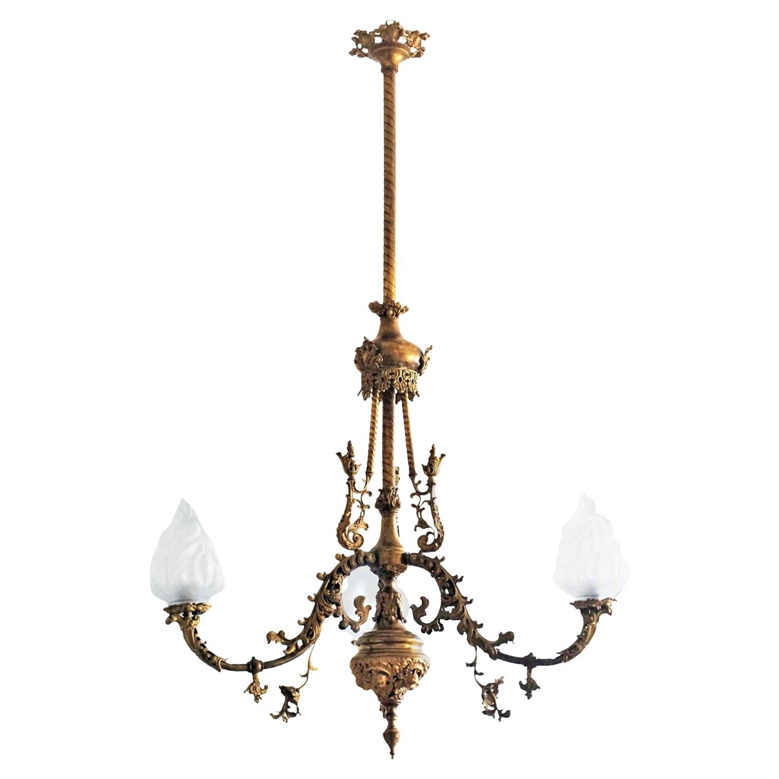 18th Century French Fire-Gilded Bronze Electried Church Chandelier