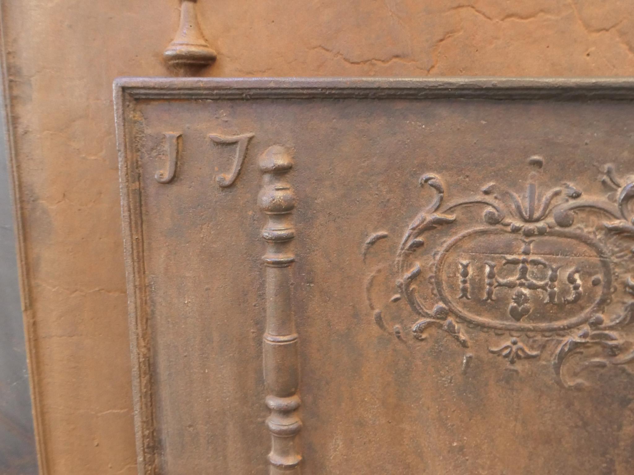 Iron 18th Century French Fireback / Backsplash 'Pillars with Medieval IHS Monogram' For Sale