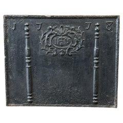 Antique 18th Century French Fireback / Backsplash 'Pillars with Medieval IHS Monogram'