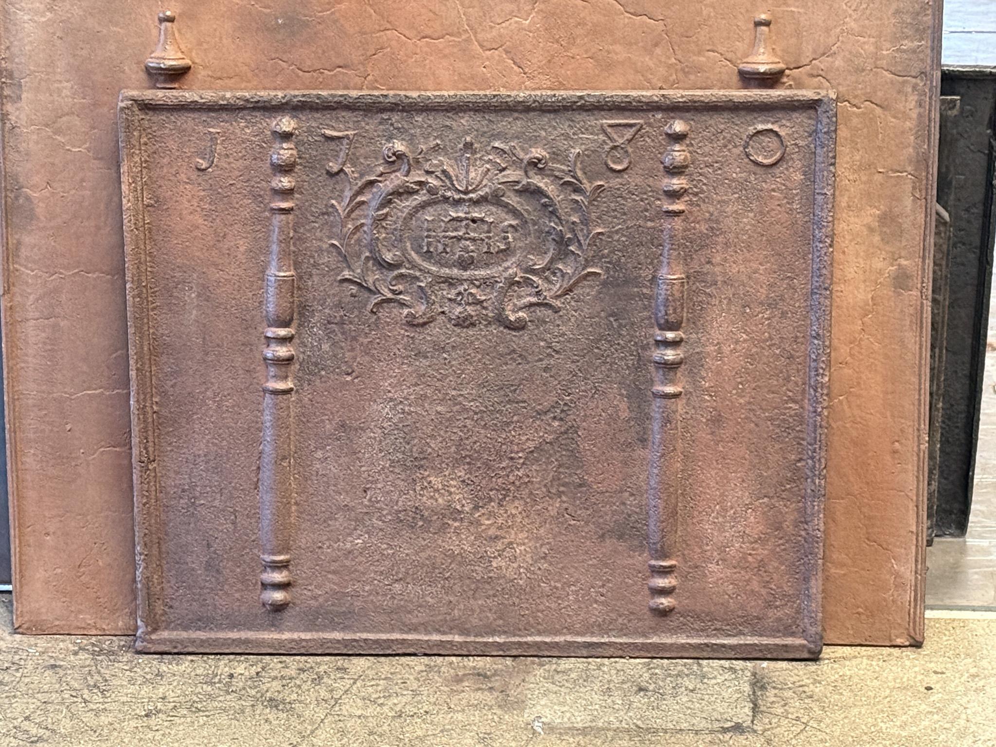 Louis XIV 18th Century French Fireback / Backsplash Pillars with Medieval IHS Monograms For Sale
