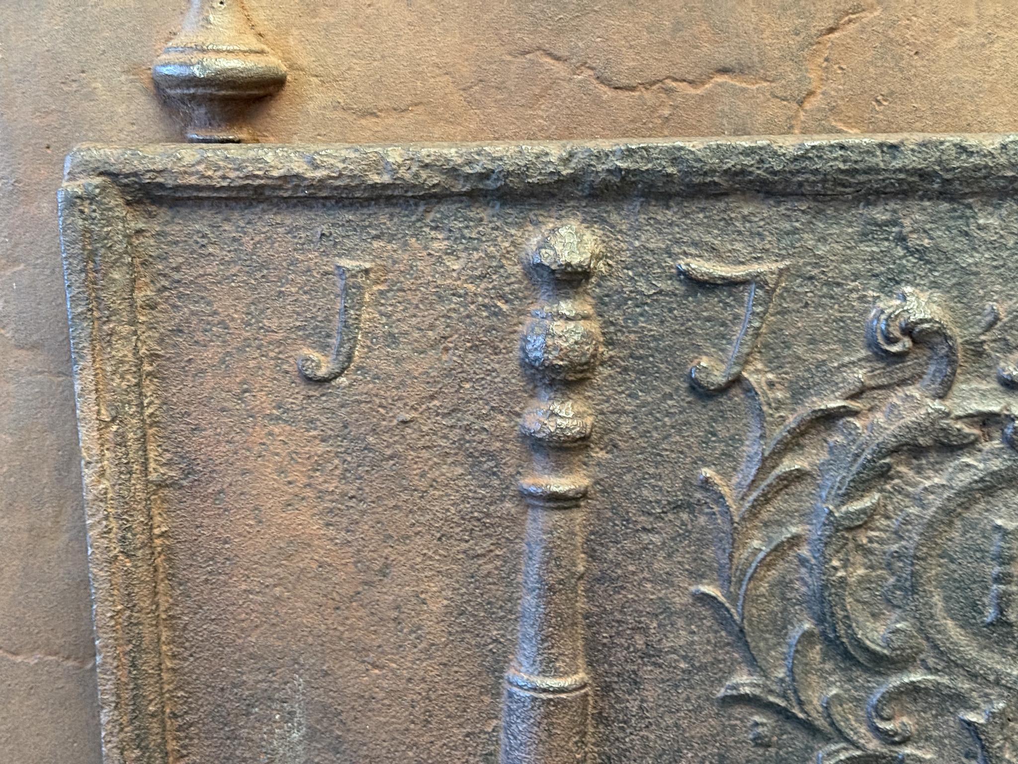 18th Century and Earlier 18th Century French Fireback / Backsplash Pillars with Medieval IHS Monograms For Sale