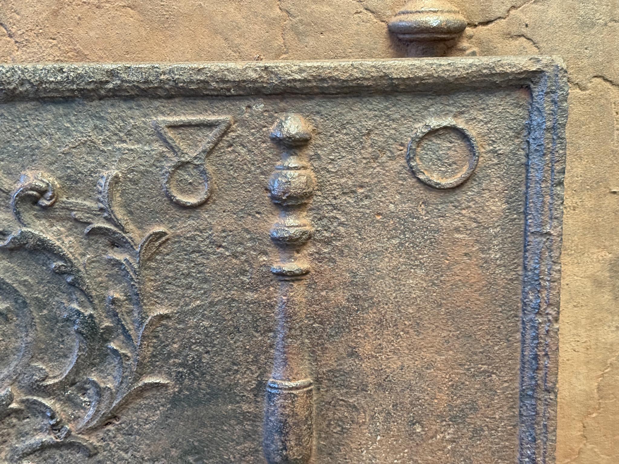 18th Century French Fireback / Backsplash Pillars with Medieval IHS Monograms For Sale 1