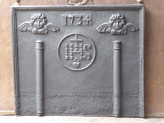 18th Century French Fireback / Backsplash Pillars with Medieval IHS Monogram