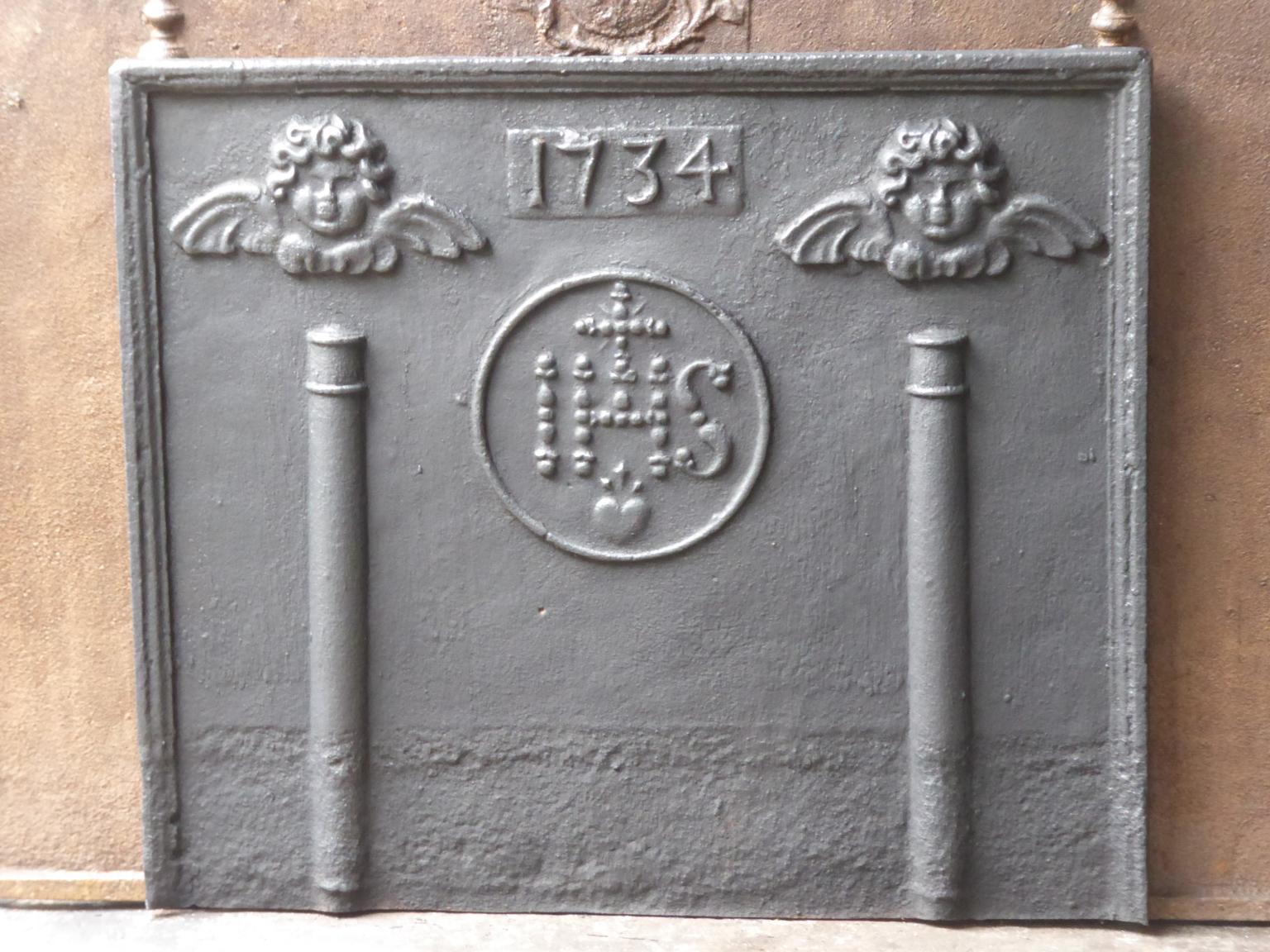 Louis XIV 18th Century French Fireback / Backsplash Pillars with Medieval IHS Monogram For Sale