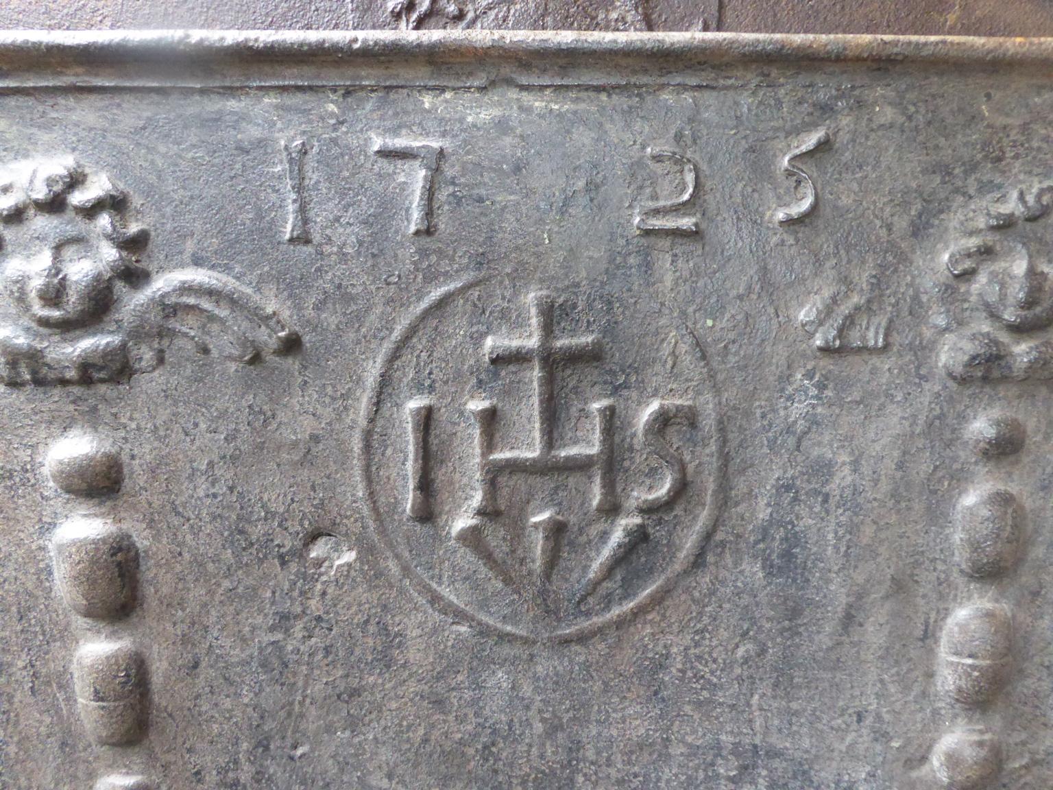 Cast 18th Century French Fireback 'Pillars with Medieval IHS Monogram'
