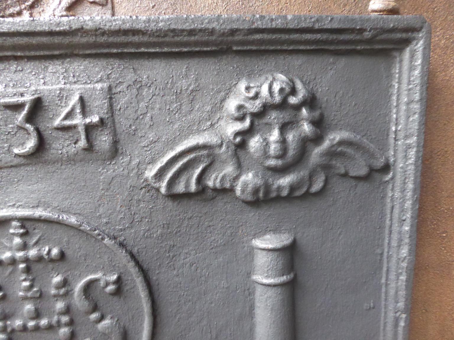18th Century French Fireback / Backsplash Pillars with Medieval IHS Monogram In Good Condition For Sale In Soest, NL