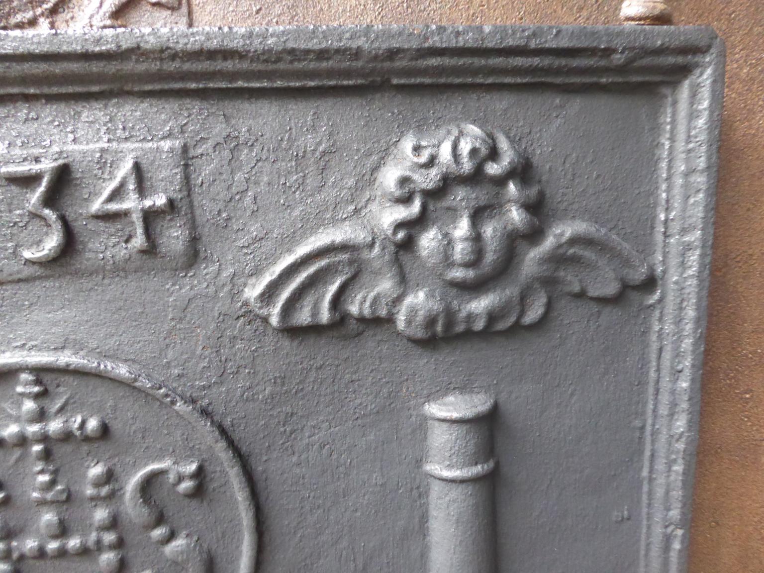 18th Century French Fireback / Backsplash Pillars with Medieval IHS Monogram In Good Condition For Sale In Amerongen, NL