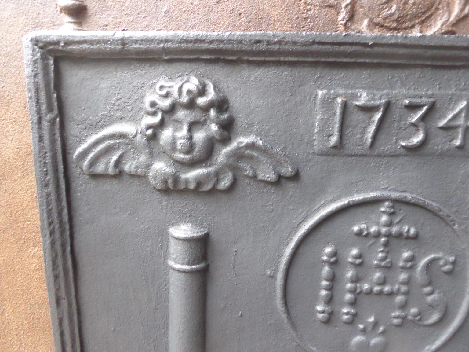 18th Century and Earlier 18th Century French Fireback / Backsplash Pillars with Medieval IHS Monogram For Sale
