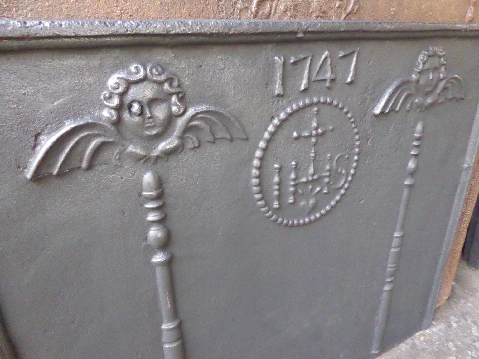 Iron 18th Century French Fireback 'Pillars with Medieval IHS Monogram'