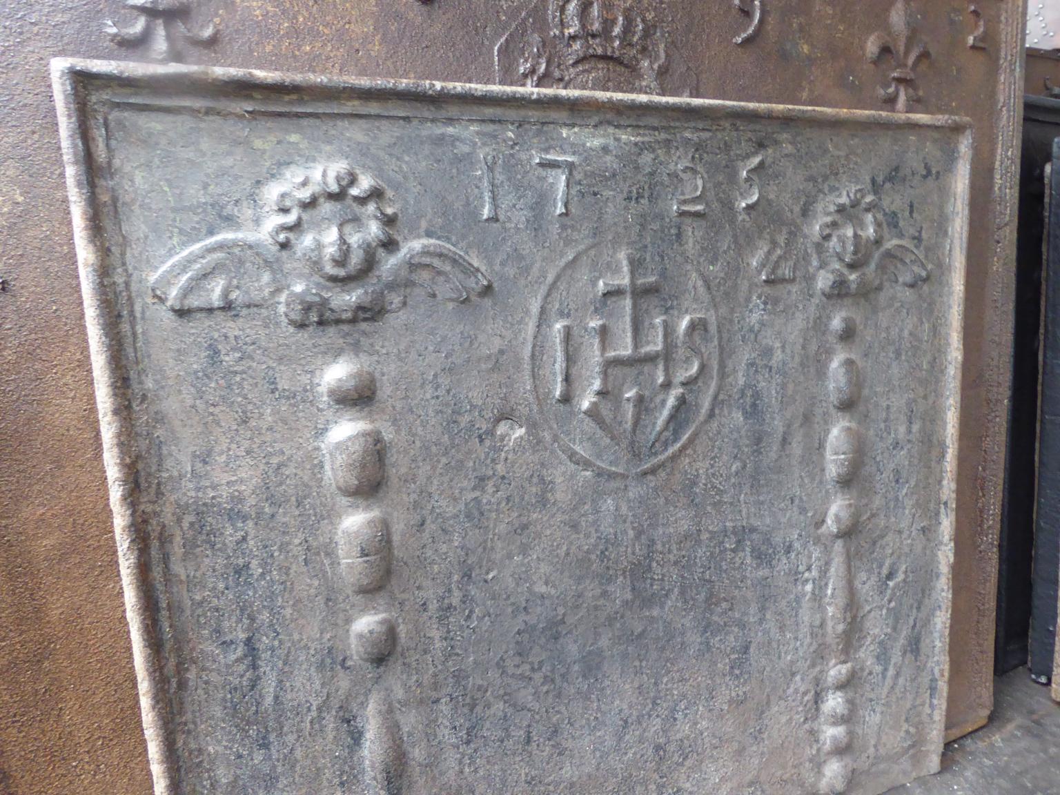 18th Century French Fireback 'Pillars with Medieval IHS Monogram' 1