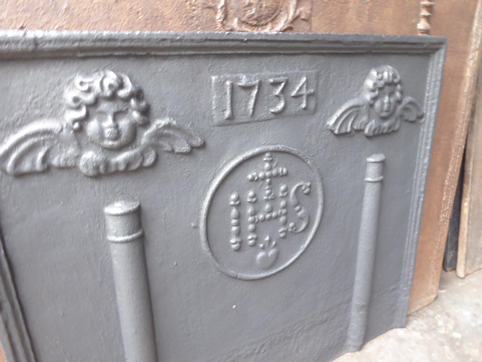 18th Century French Fireback / Backsplash Pillars with Medieval IHS Monogram For Sale 2