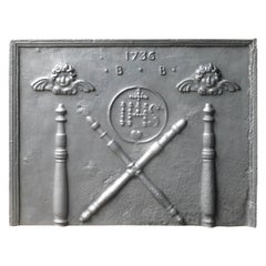 18th Century French Fireback Pillars with Medieval IHS Monogram