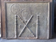 18th Century French Fireback / Backsplash Pillars with Medieval IHS Monograms
