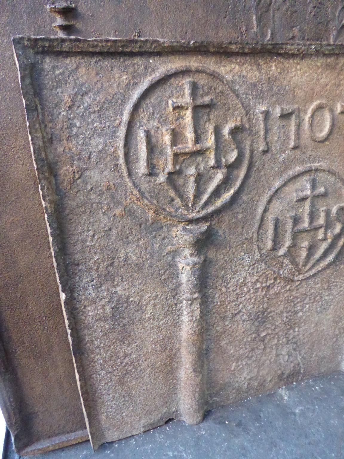 18th Century and Earlier 18th Century French Fireback Pillars with Medieval IHS Monograms