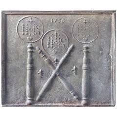 18th Century French Fireback / Backsplash Pillars with Medieval IHS Monograms