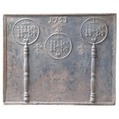 18th Century French Fireback Pillars with Medieval IHS Monograms