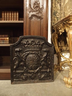 18th Century French Fireback with Crowned Coat of Arms and Dogs
