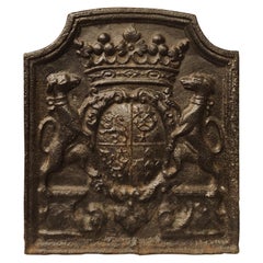 18th Century French Fireback with Crowned Coat of Arms and Dogs