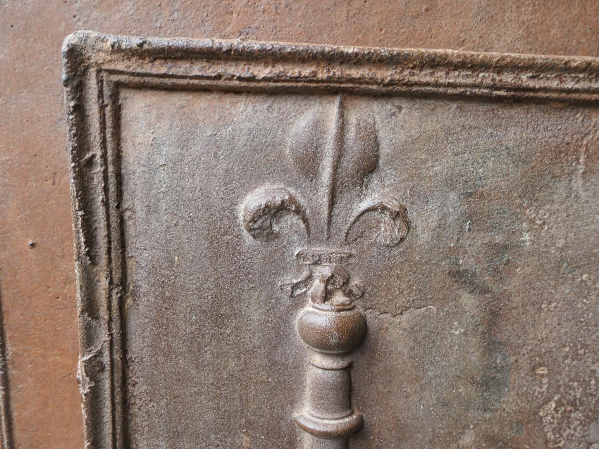 18th Century and Earlier 18th Century French Fireback / Backsplash with Pillars and Fleur De Lys For Sale