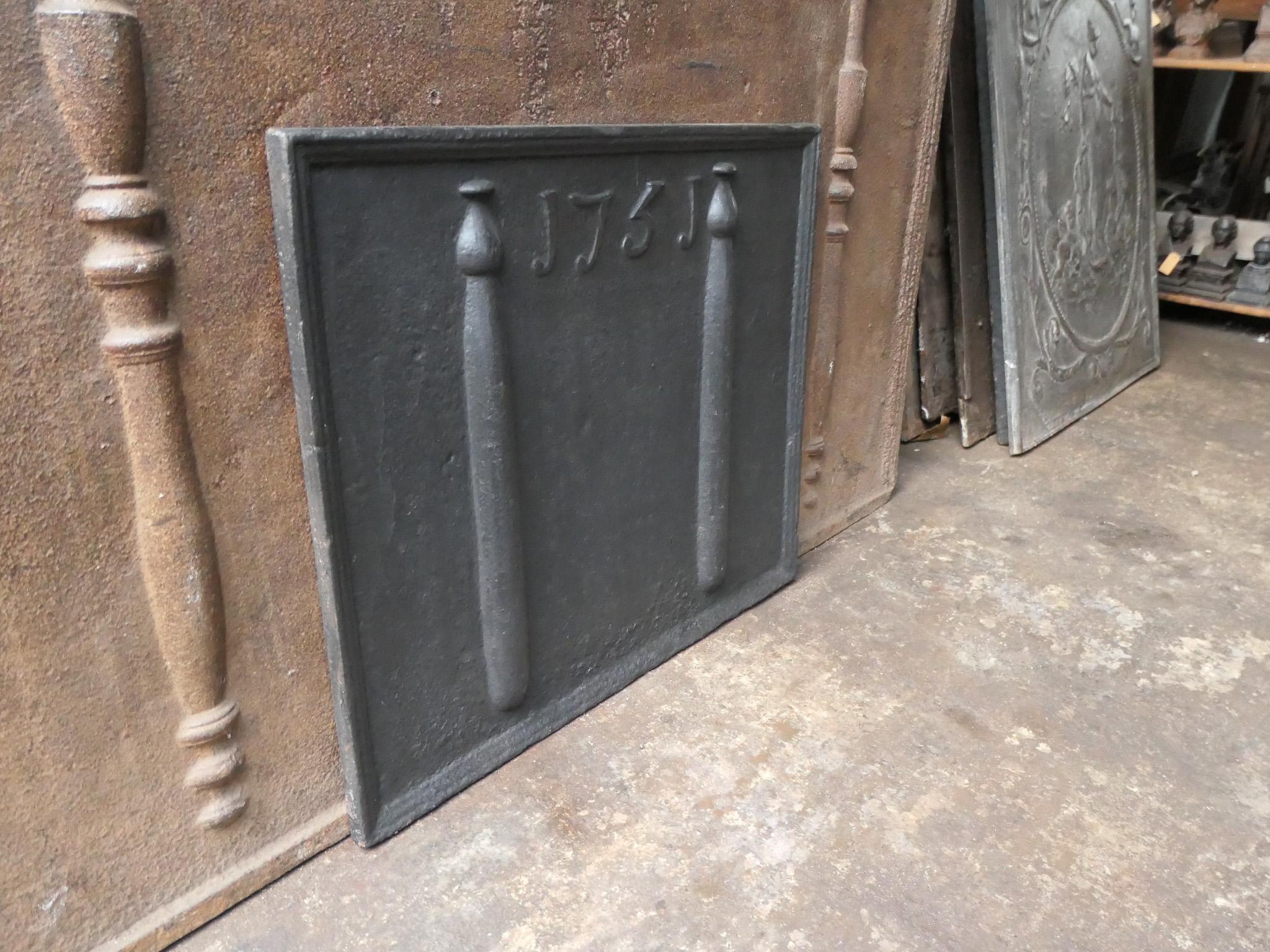 18th Century French Fireback / Backsplash with Pillars of Hercules, Dated 1751 For Sale 3