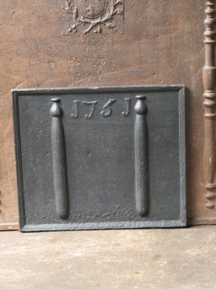 18th Century French Fireback / Backsplash with Pillars of Hercules, Dated 1751