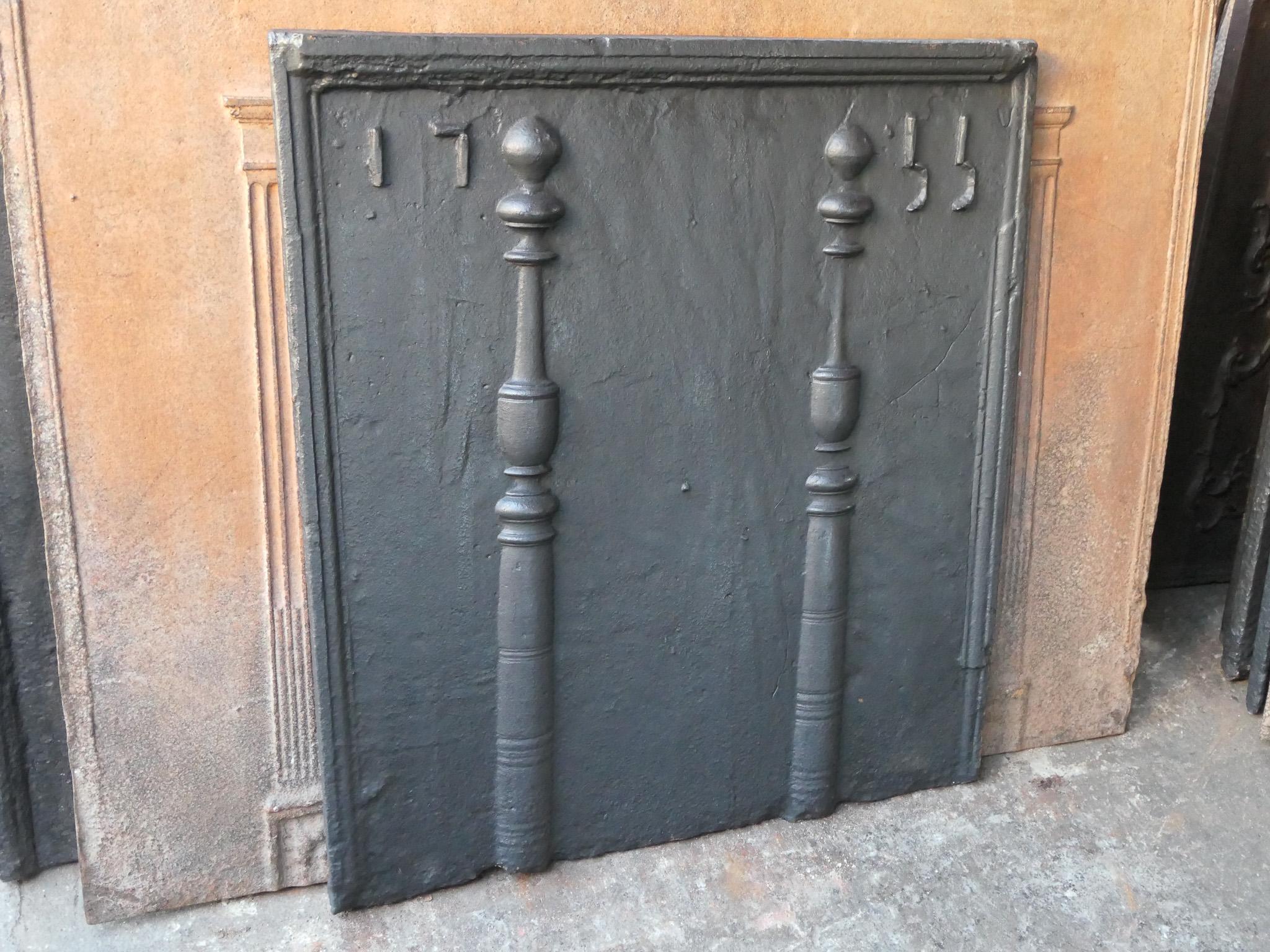 18th Century French Fireback / Backsplash with Pillars of Hercules, Dated 1755 For Sale 3