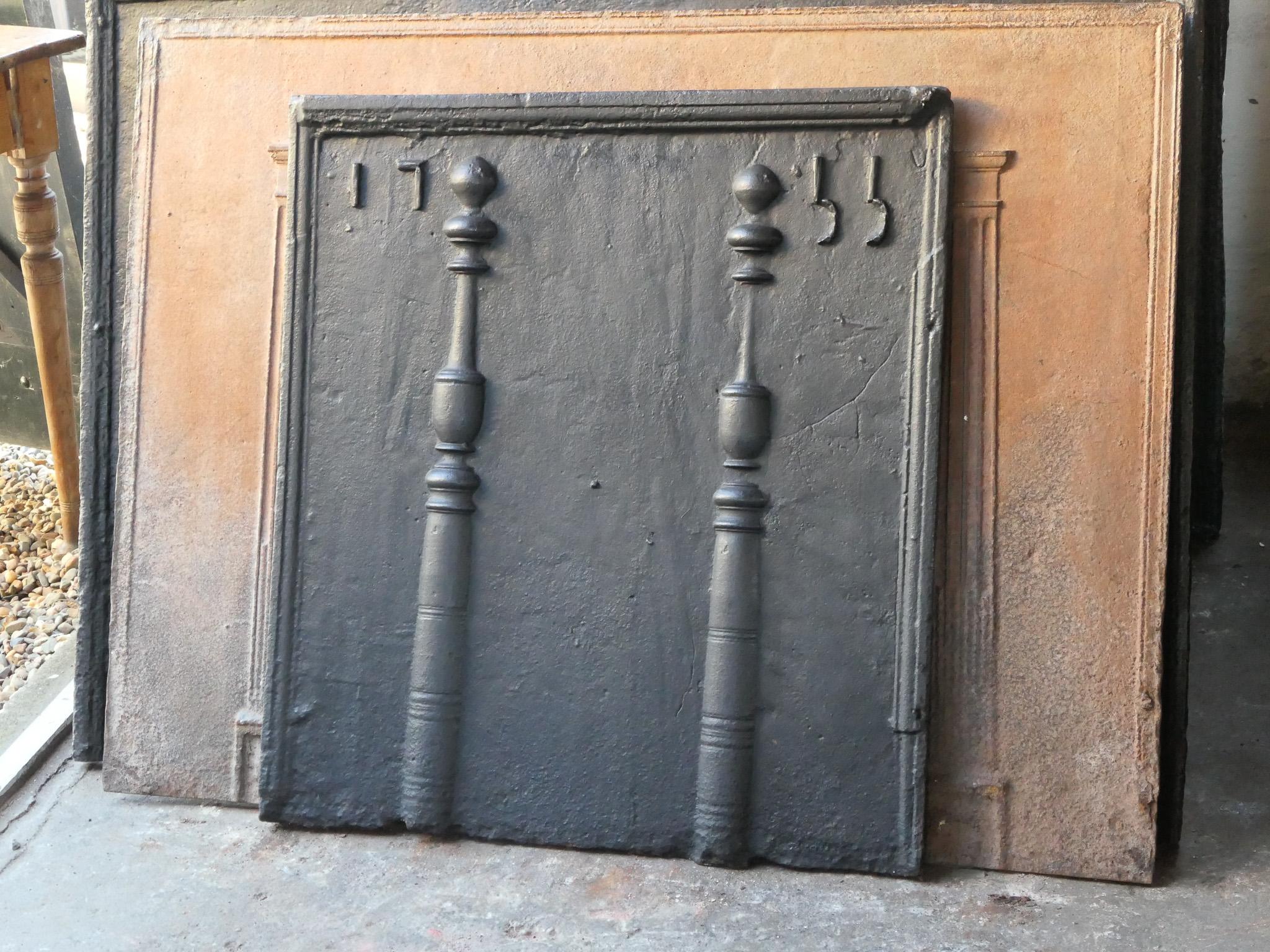 18th Century French Fireback / Backsplash with Pillars of Hercules, Dated 1755 For Sale 1