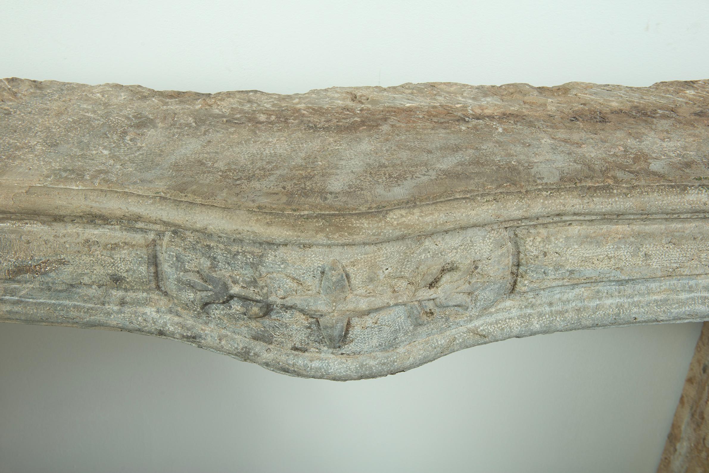 18th Century French Fireplace in Rare Bi-Color Buxy Limestone from Saône-et-Loir en venta 5