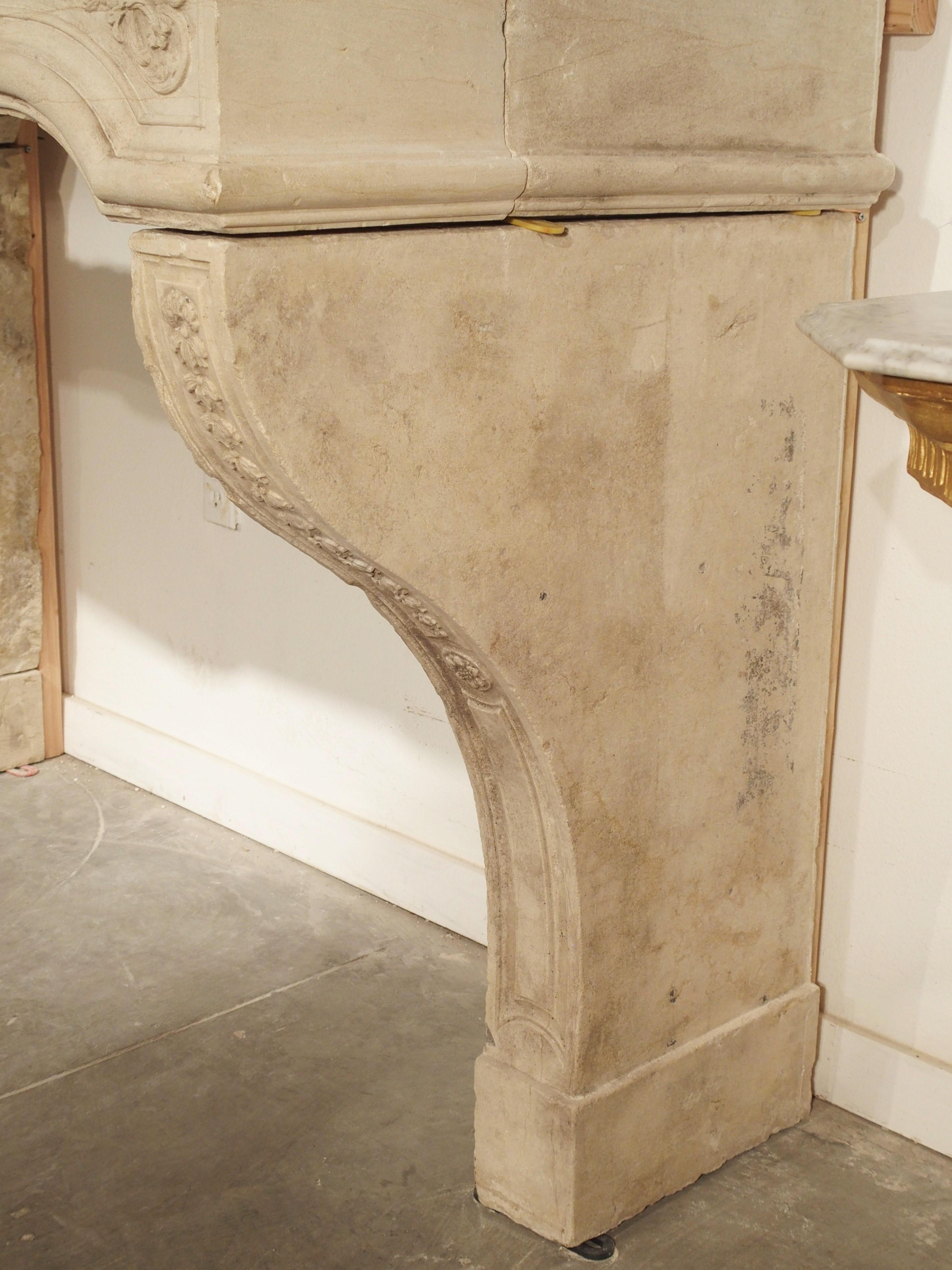 18th Century French Fireplace Mantel in Carved Limestone For Sale 10