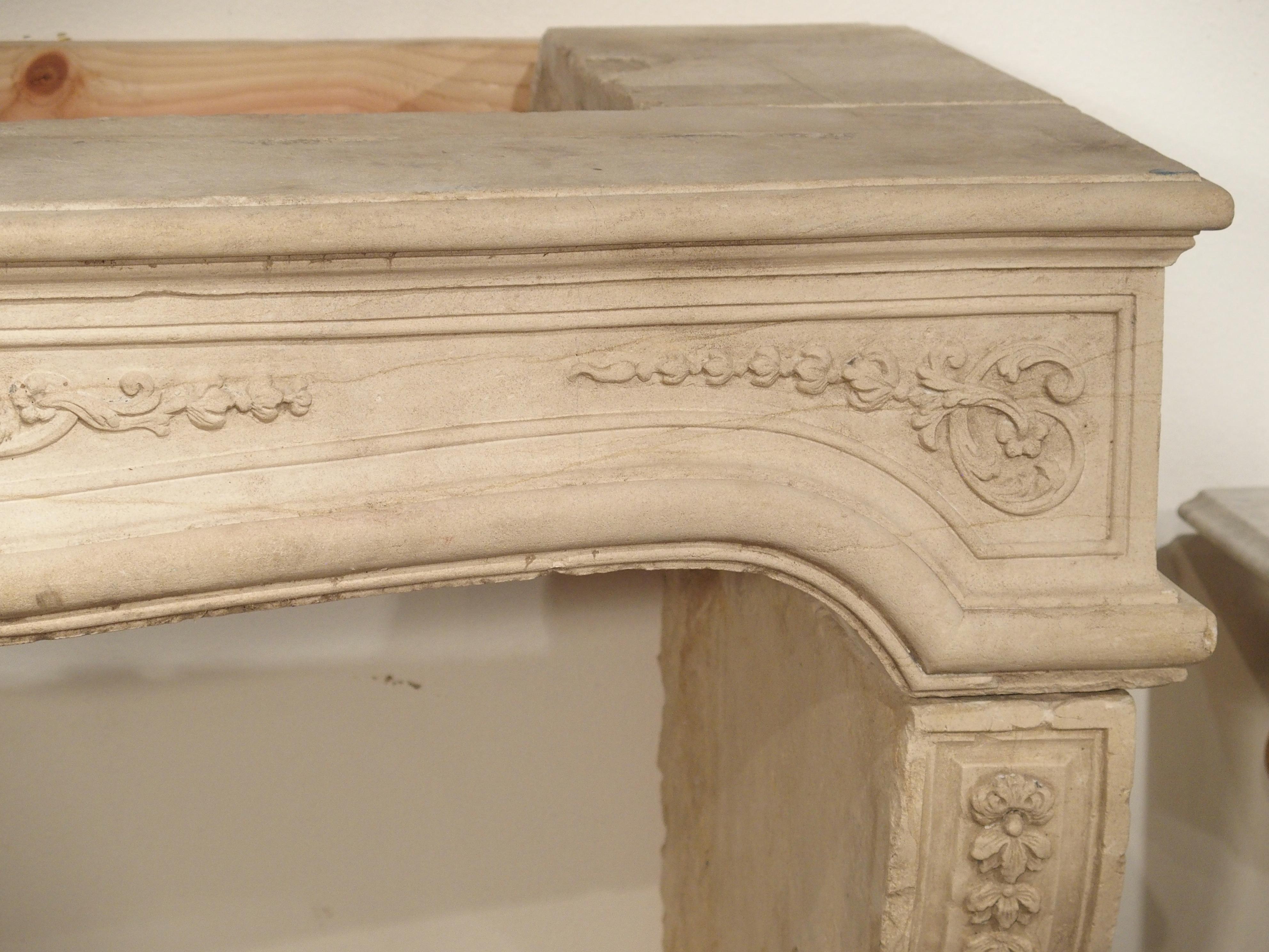 18th Century French Fireplace Mantel in Carved Limestone For Sale 13