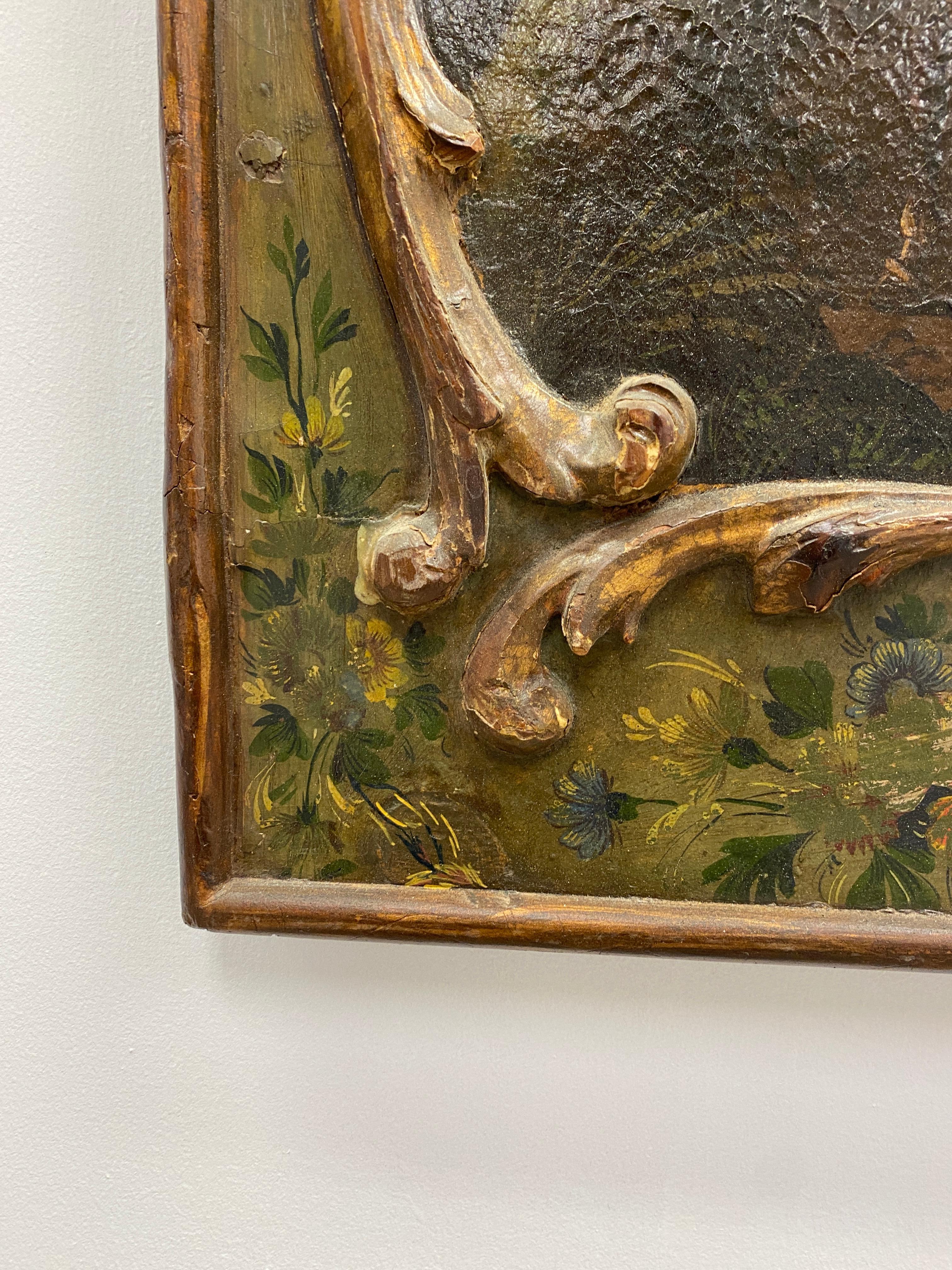 18th Century French Fireplace Screen with Oil painting In Fair Condition In Nashville, TN