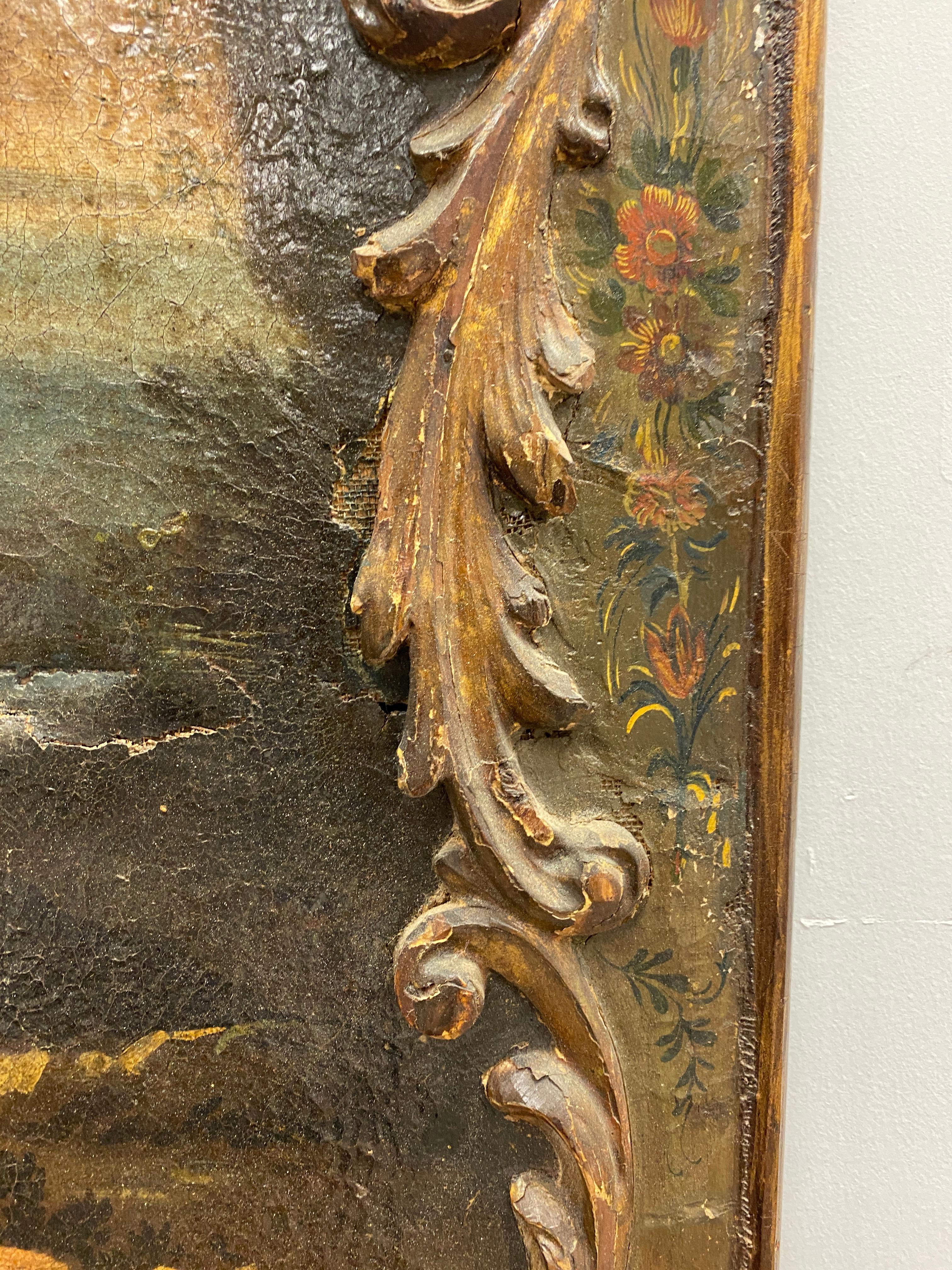 Canvas 18th Century French Fireplace Screen with Oil painting