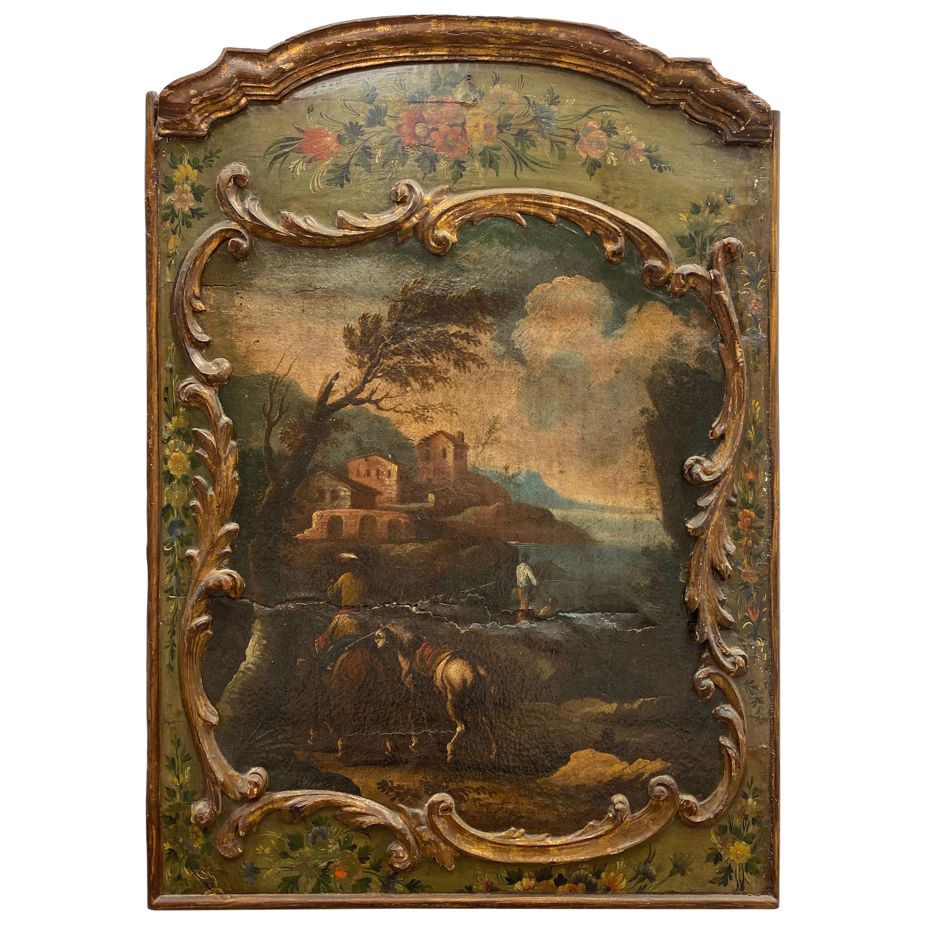 18th Century French Fireplace Screen with Oil painting