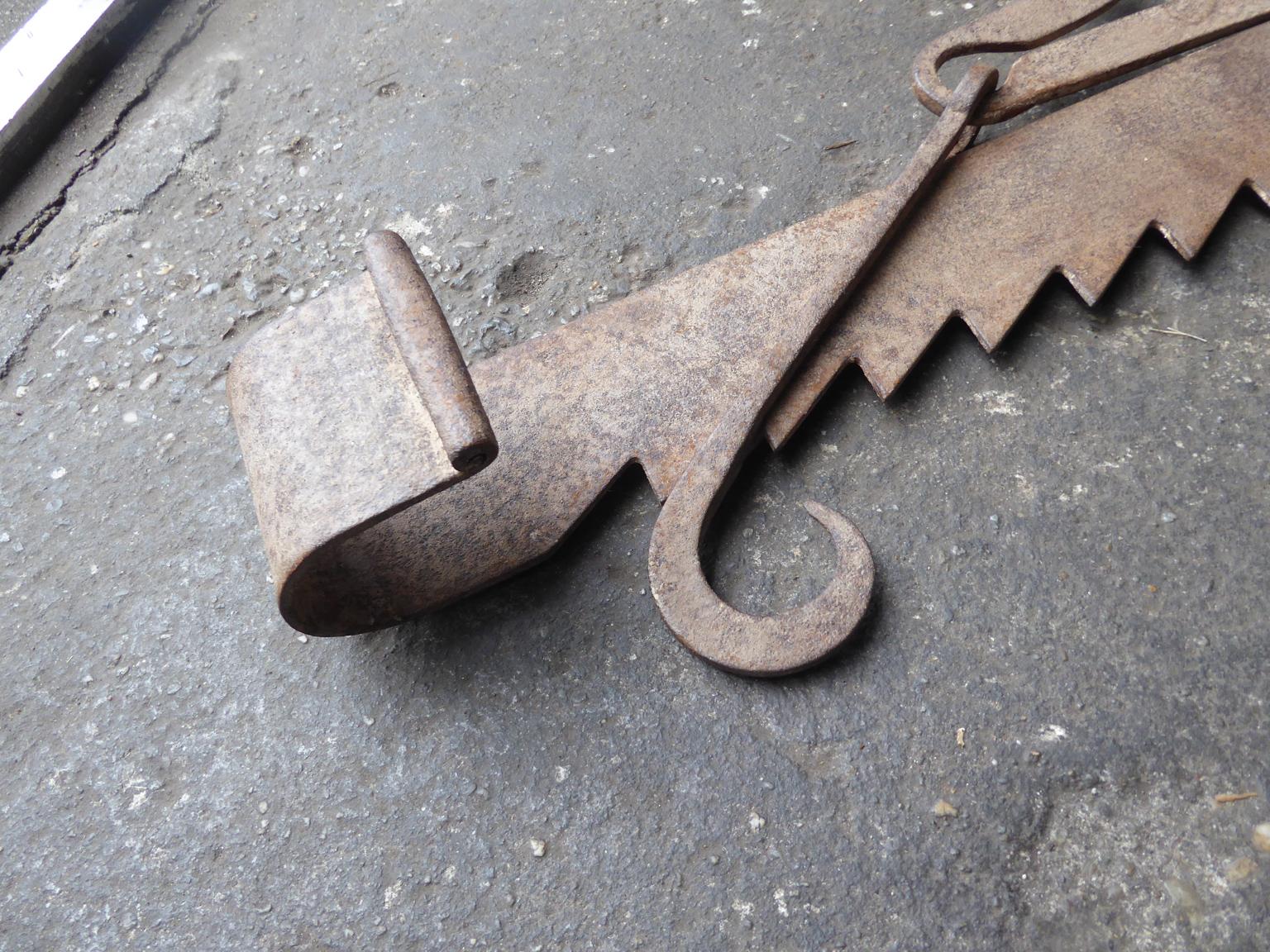 Forged 18th Century French Fireplace Trammel or Hanger For Sale