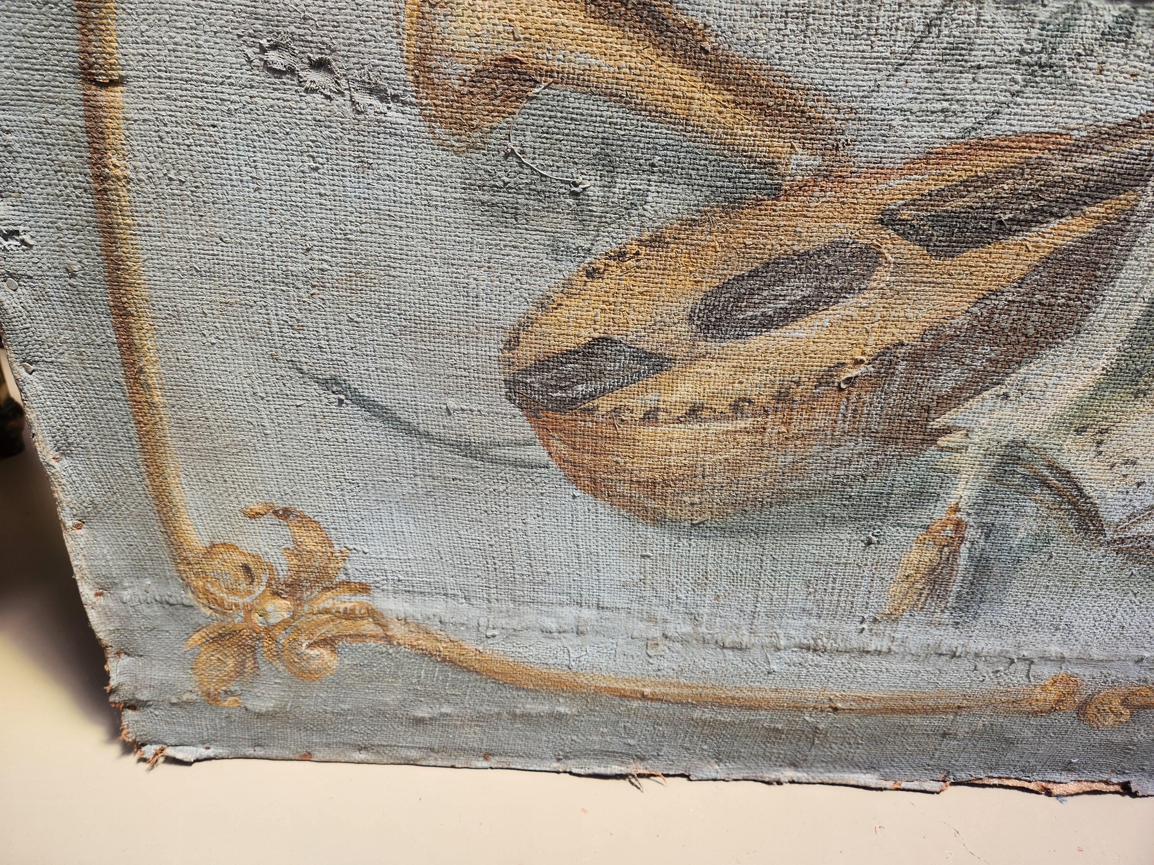 18th Century French Firescreen-Painted Oil on Cancas, Wood Panel (Leinwand) im Angebot