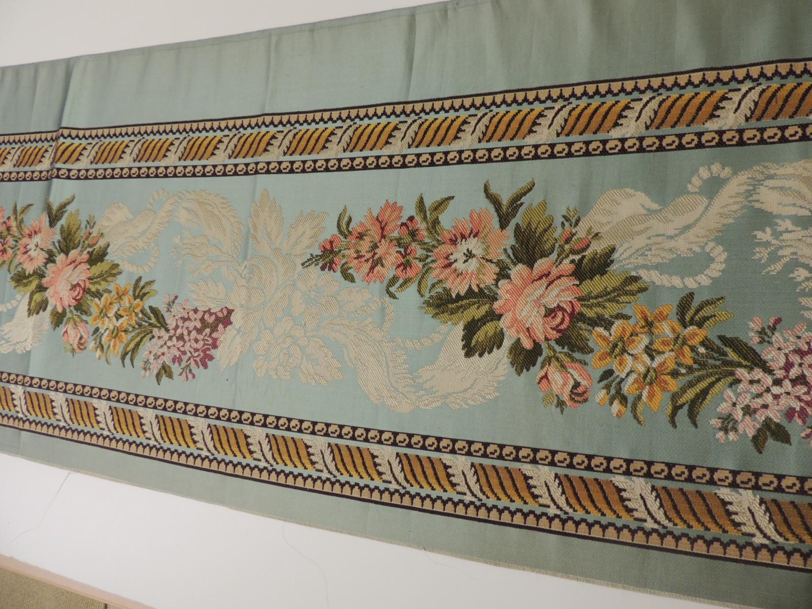 Regency 18th Century French Floral Green and Pink Silk Brocade Textile For Sale