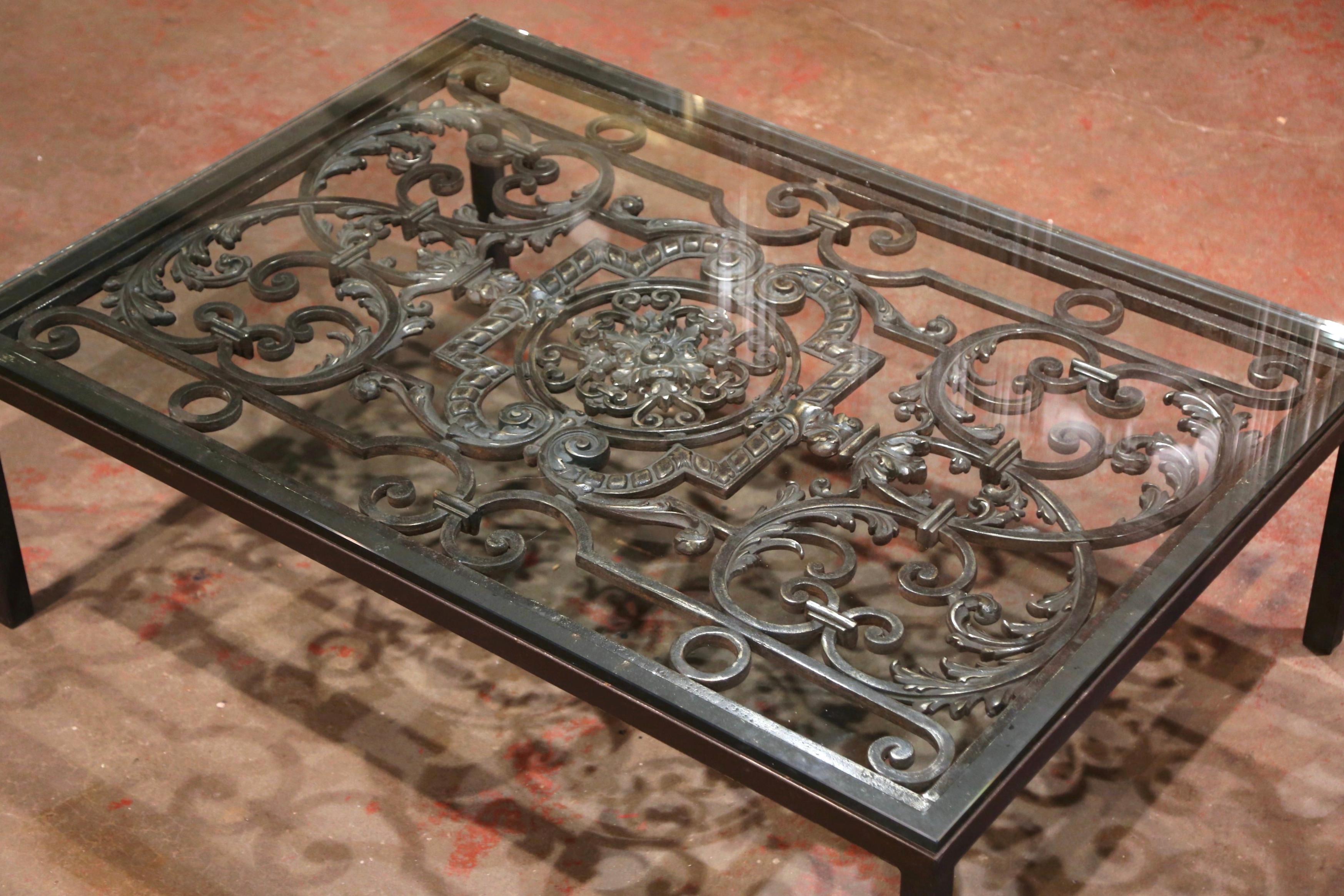 18th Century French Forged Iron Balcony Gate Coffee Table with Glass Top 1