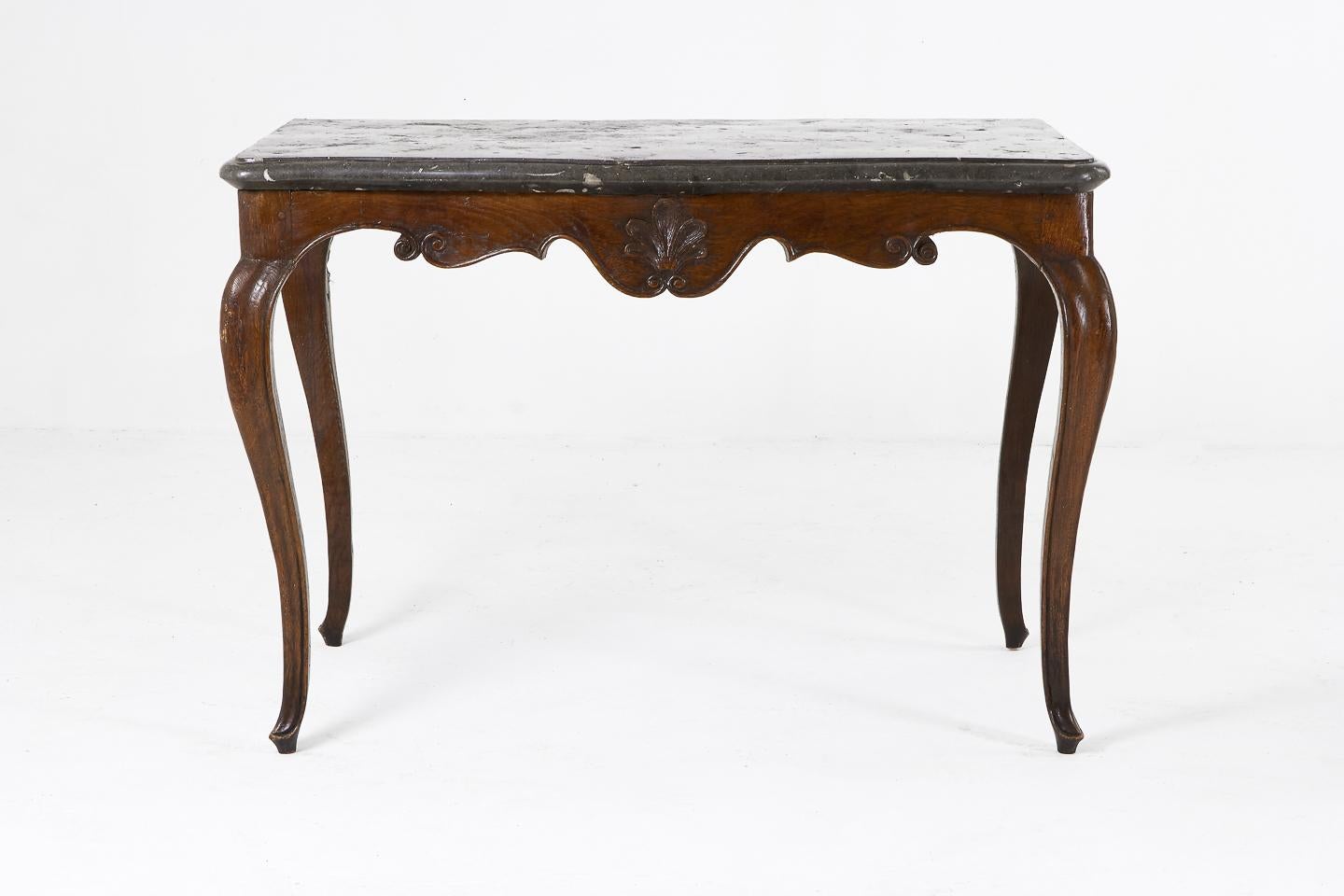18th Century French Fossil Marble-Top Carved Oak Console Table For Sale 1