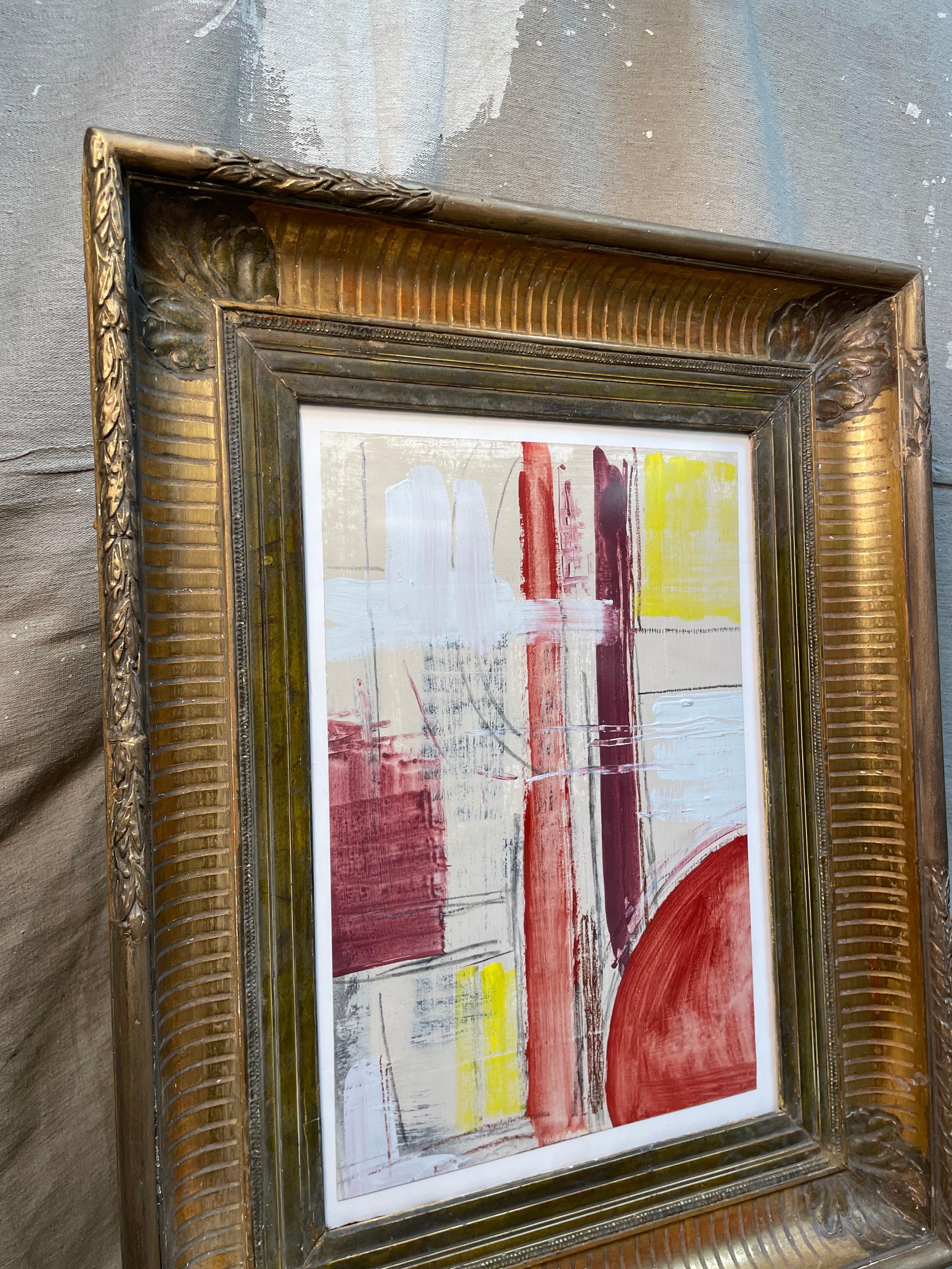 Gold Leaf 18th Century French Frame with Modern Contemporary Art For Sale