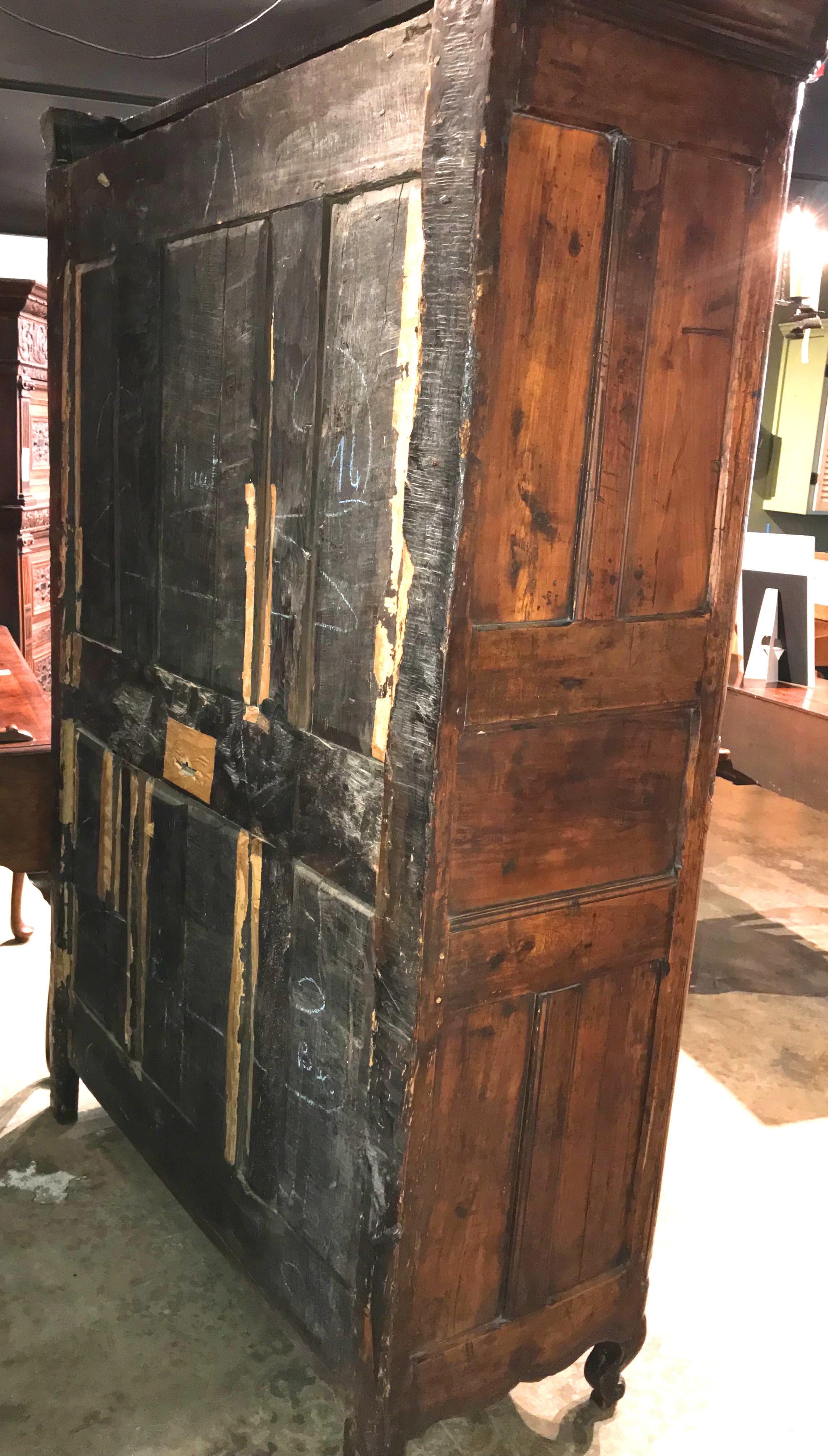 18th Century French Fruitwood Carved and Inlaid Armoire with Shelves 5