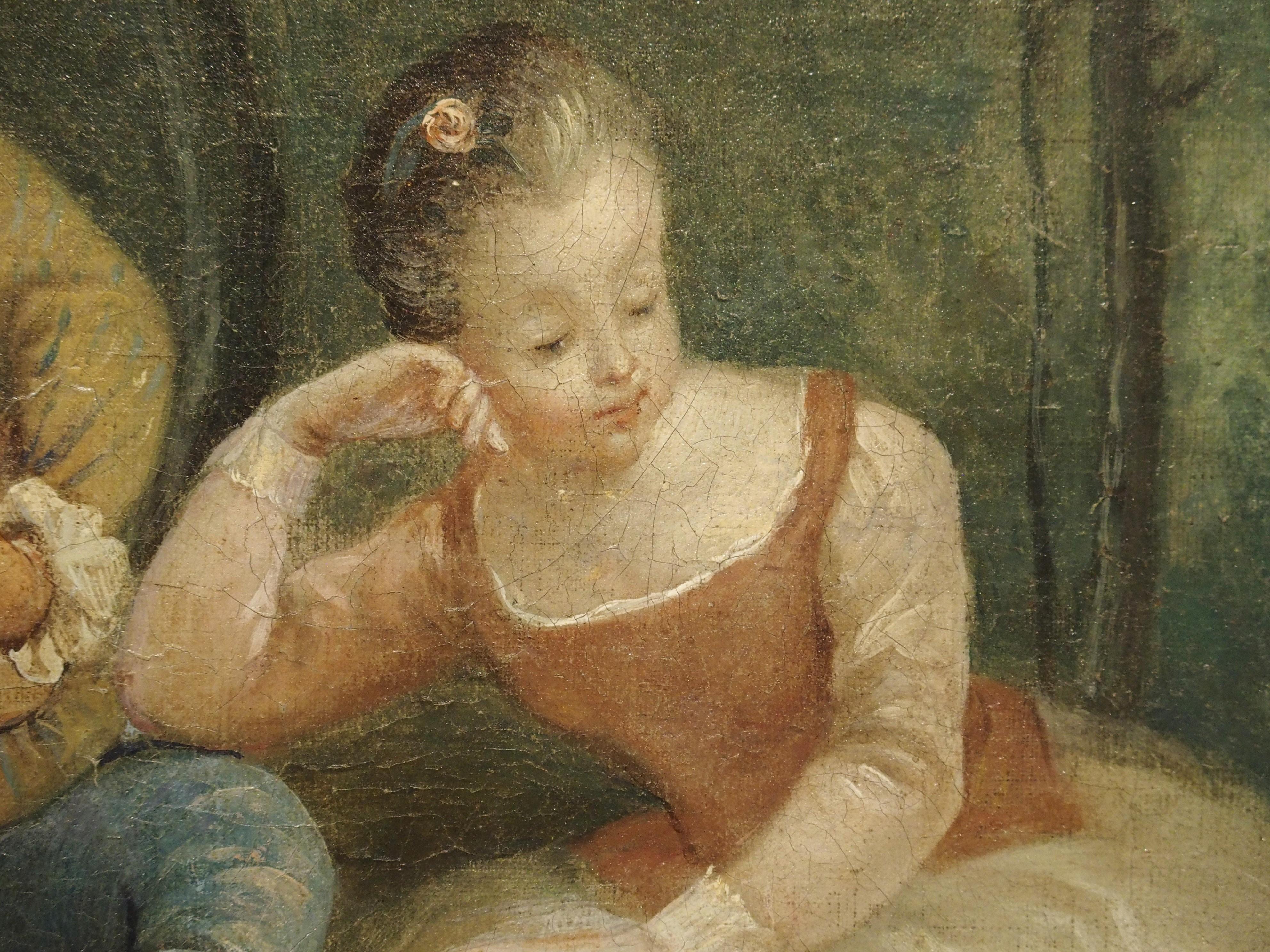 18th Century French Genre Scene Overdoor Painting, circa 1770 For Sale 9