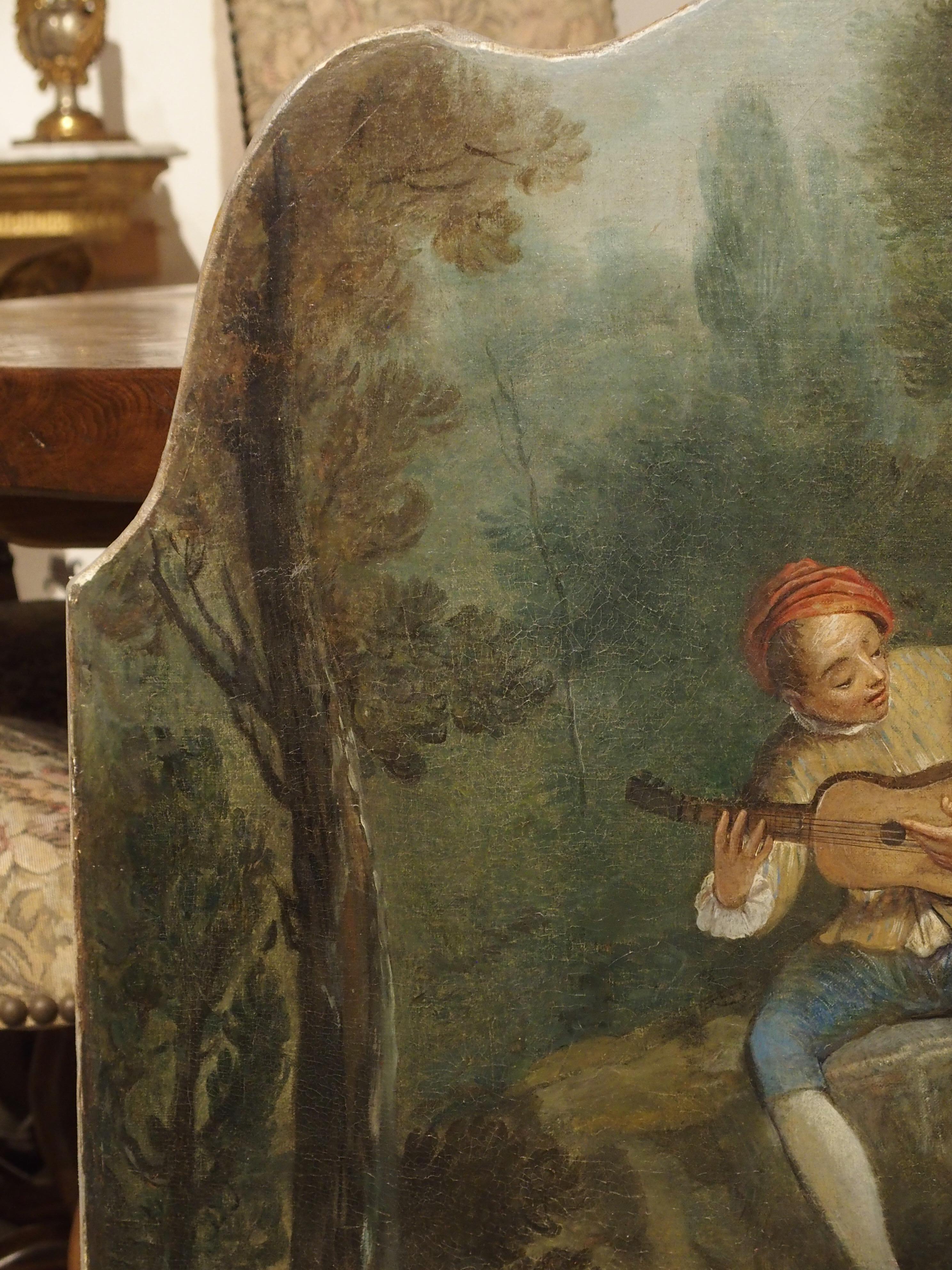 18th Century French Genre Scene Overdoor Painting, circa 1770 In Good Condition For Sale In Dallas, TX