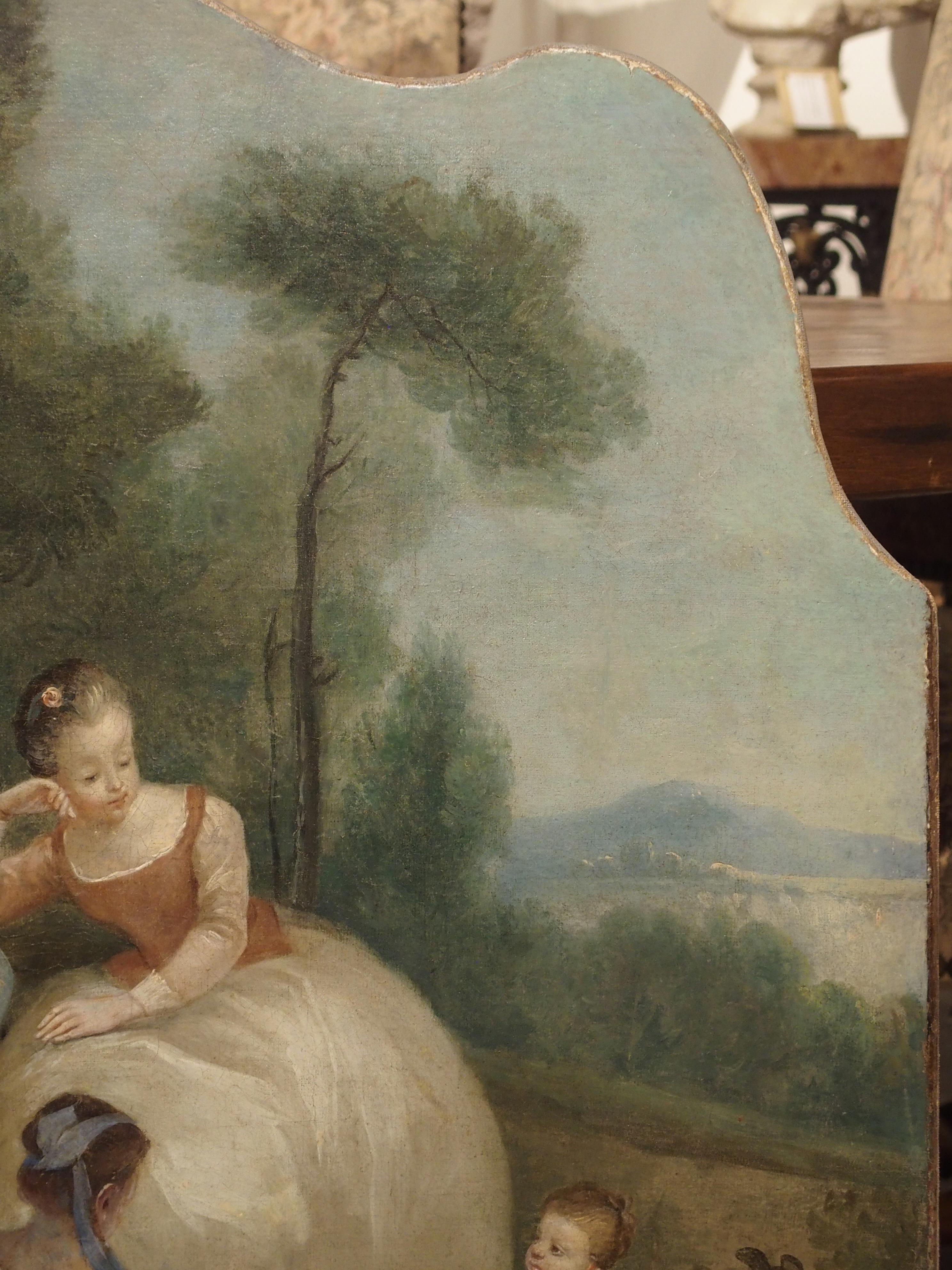 18th Century French Genre Scene Overdoor Painting, circa 1770 For Sale 1